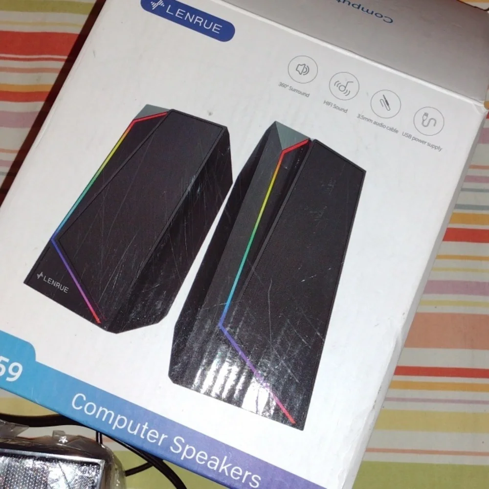 Computer speakers with touch lights.